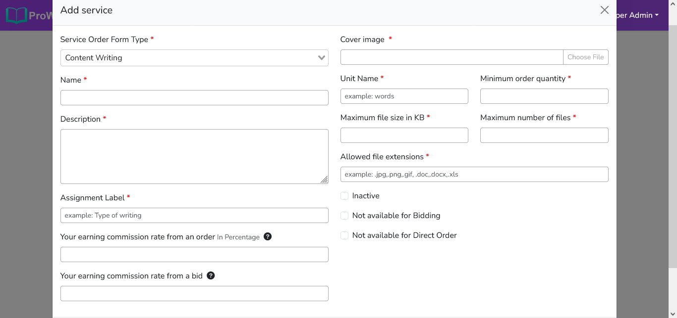 Prowriters Service Configuration